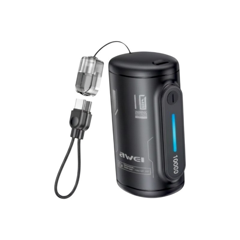 Powerbank with detachable cable - WP-117 - 10,000mAh - 22.5W - AWEI - 026482 - Black
