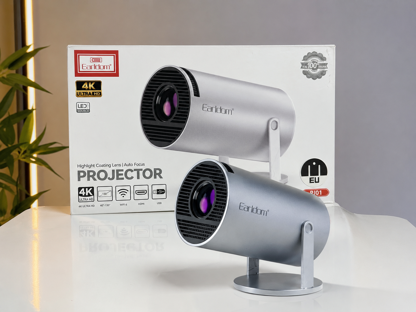 Mini Projector Earldom PJ01 4K Ultra HD with Wi-Fi 6 & Auto Focus