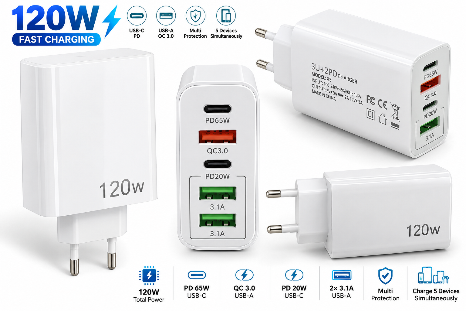 Φορτιστής Ταχείας Φόρτισης 120W – EU Plug