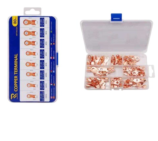 Copper cable terminal set 8 sizes - 80pcs - 121011