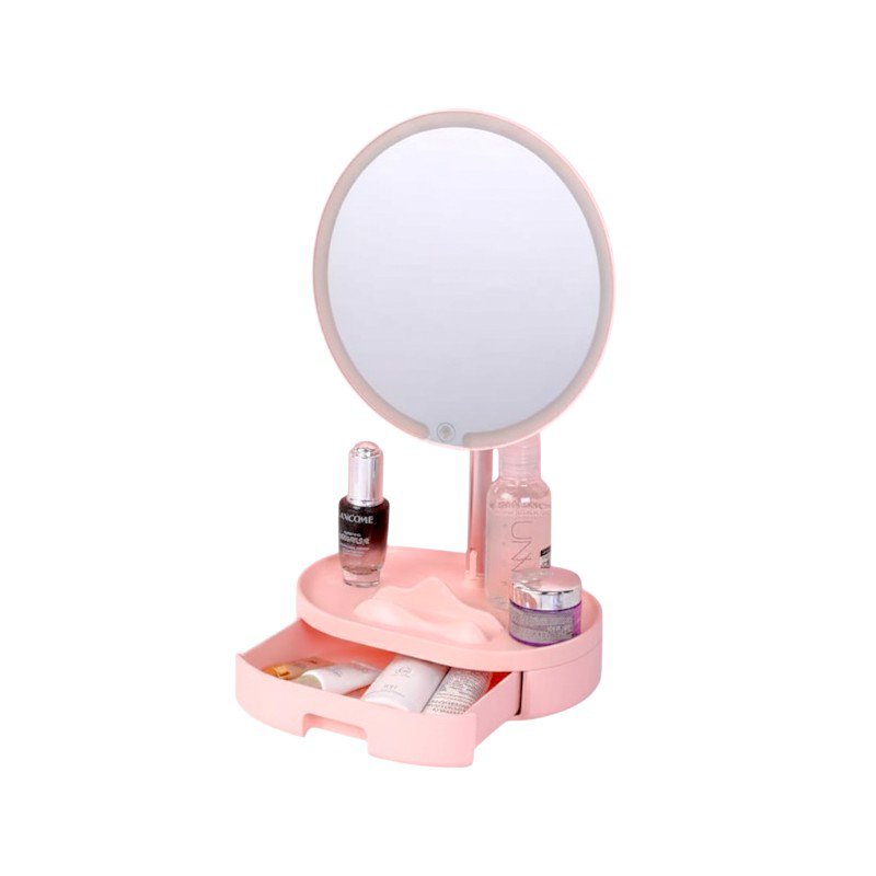 LED makeup mirror with cosmetic organizer case - 206163 - Pink