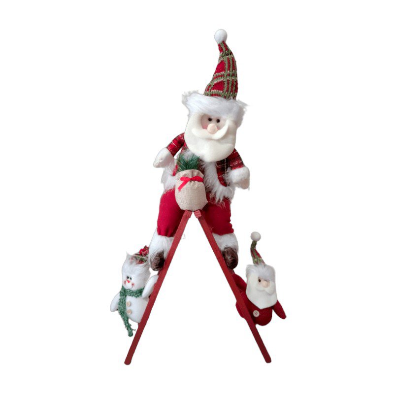 Christmas plush doll on wooden ladder - 70cm - 212153