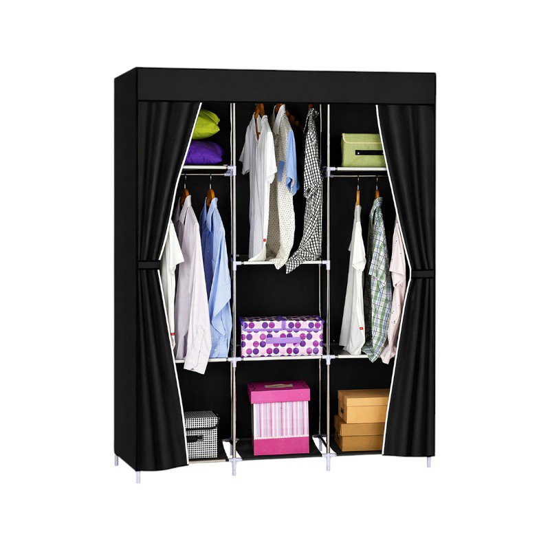 Fabric wardrobe with shelves - CL128 - 521667 - Black