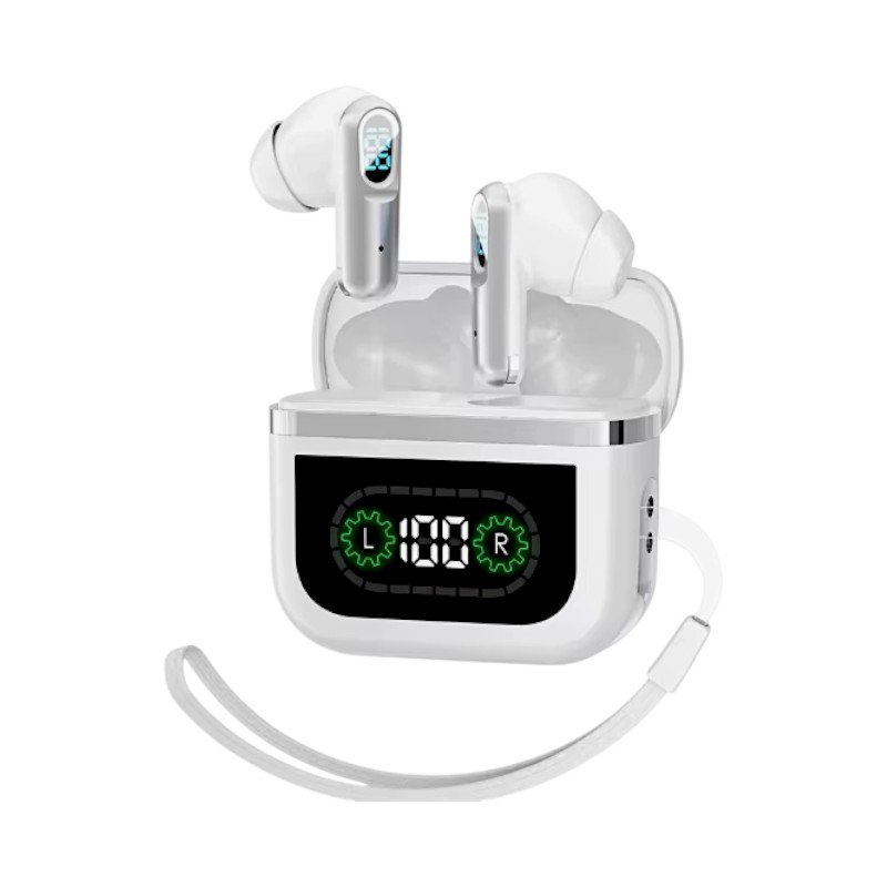 Wireless Bluetooth headphones with digital display & charging case - J61 - 814031 - White