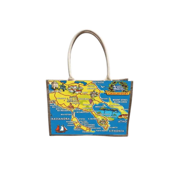 Tourist linen bag with button - Chalkidiki - 36*25*16cm - 871882